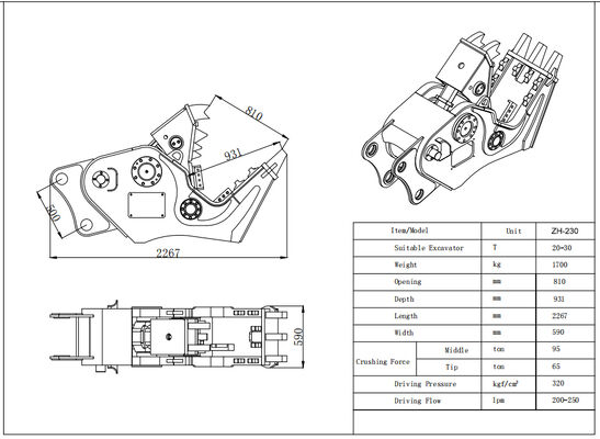 Polverizzatore idraulico per calcestruzzo per escavatore