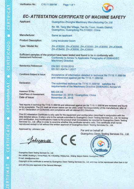 Porcellana Jiangmen Kaiping Zhonghe Machinery Manufacturing Co., Ltd Certificazioni