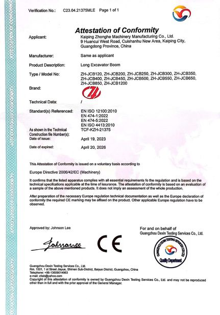 Porcellana Jiangmen Kaiping Zhonghe Machinery Manufacturing Co., Ltd Certificazioni