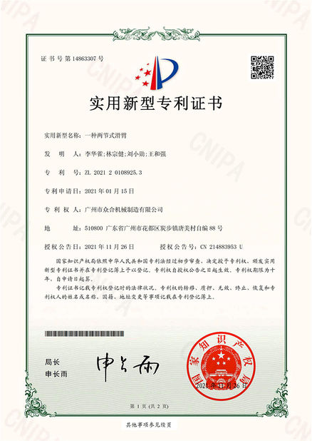 Porcellana Jiangmen Kaiping Zhonghe Machinery Manufacturing Co., Ltd Certificazioni